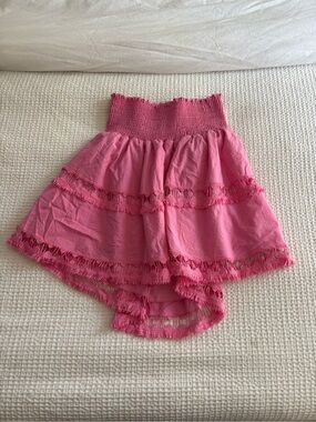 Peixoto Pink High-Low Tiered Fringe mini Skirt - XS